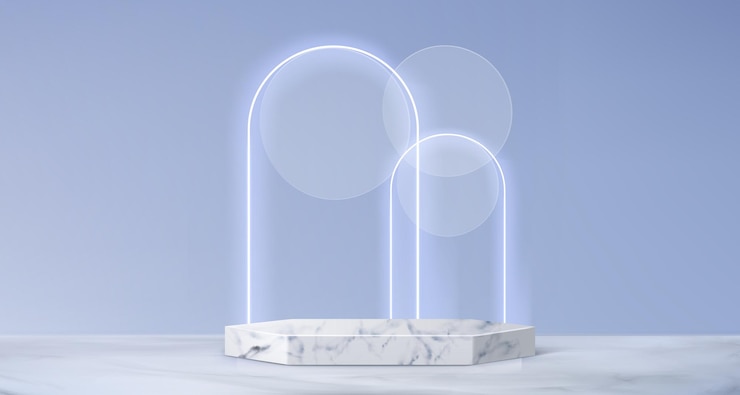 Free Vector hexagonal marble podium with glass morphism decor
