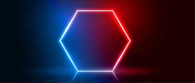青と赤の色の六角形のネオンフレーム