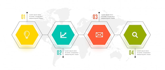 6 각형 모양 비즈니스 infographic 4 단계 템플릿 디자인