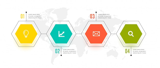 Гексагональной формы бизнес инфографики четыре шага дизайн шаблона