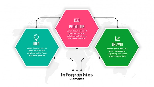 Vettore gratuito modello di infografica a tre passaggi di forma esagonale