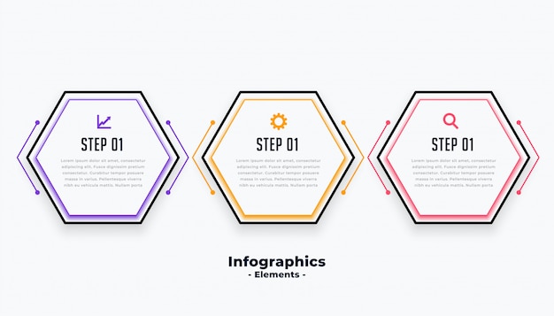 Free vector hexagonal shape three steps modern inforaphic template