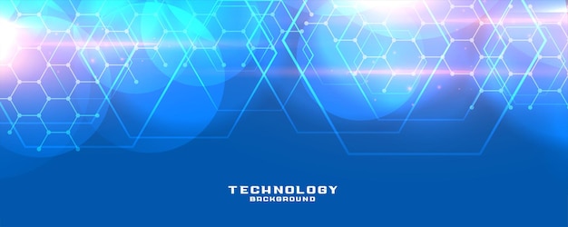 Tecnologia blu in stile esagonale o design di banner medico