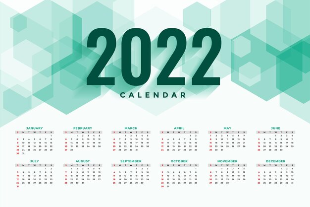 Hexagonal style new year 2022 calendar template