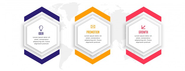 Hexagonal three steps business infographic template design