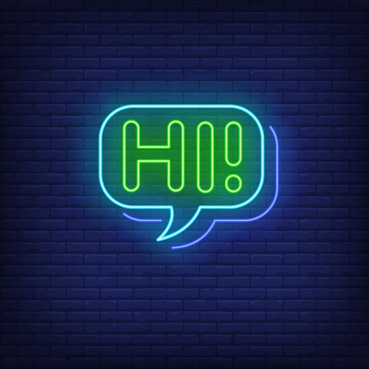 Free Vector hi neon lettering in speech bubble. 