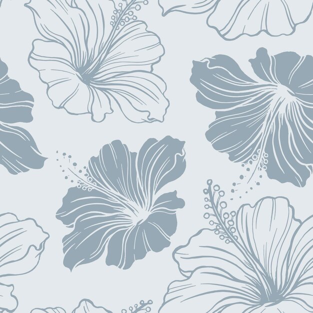 Hibiscus flower pattern background, blue botanical design vector