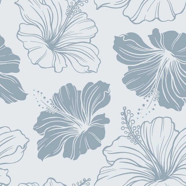 Гибискус цветочный узор фона, синий ботанический дизайн вектор