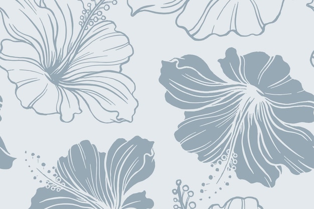 ハイビスカスの花柄の背景、青い植物のデザインベクトル