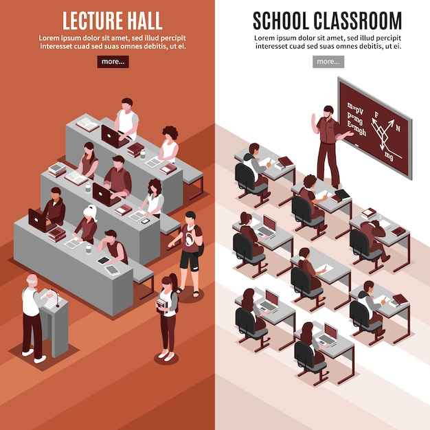 Free vector high school isometric vertical banners