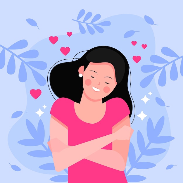 Free vector high self-esteem illustration with woman and leaves