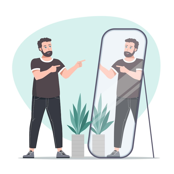 無料Vector 鏡を見ている高い自尊心の男