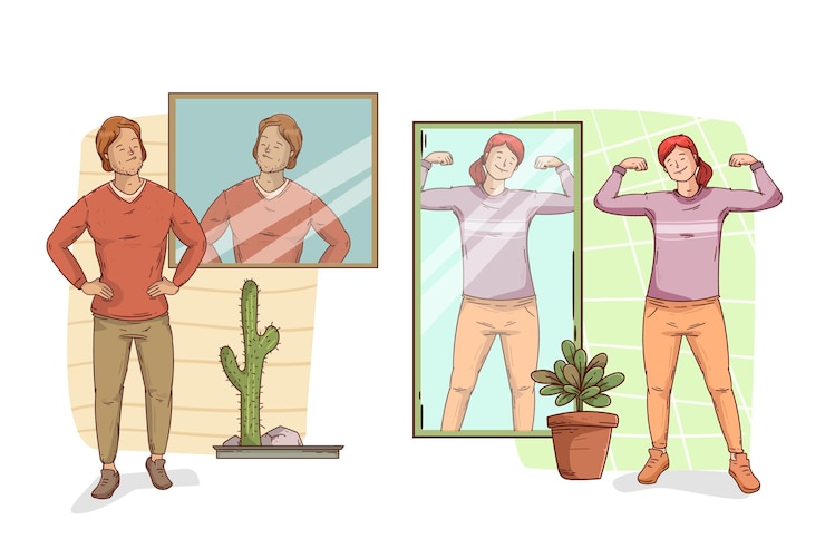 Free Vector high self-esteem with people and mirror