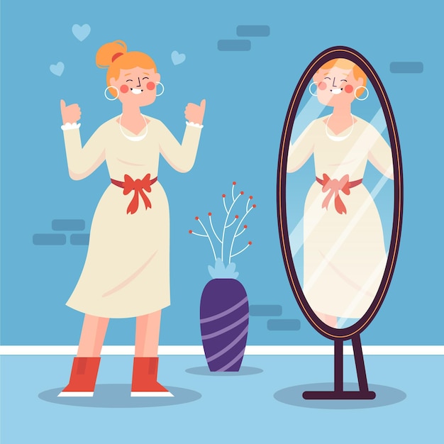 Free vector high self-esteem with woman and mirror