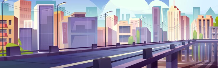 Бесплатный Вектор мост на шоссе в мультфильме