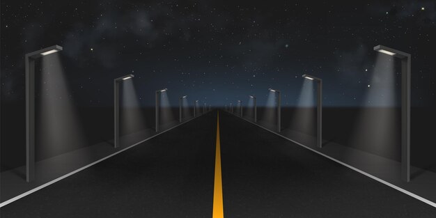 夜の街灯のある高速道路