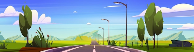 Free vector highway at summer mountains panoramic landscape