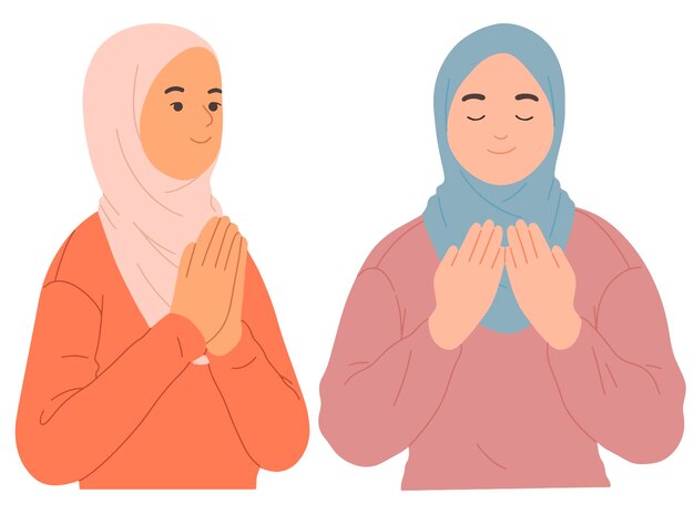 Hijab 소녀 기도 이슬람 이슬람 라마단 클립 아트 벡터 일러스트 레이 션