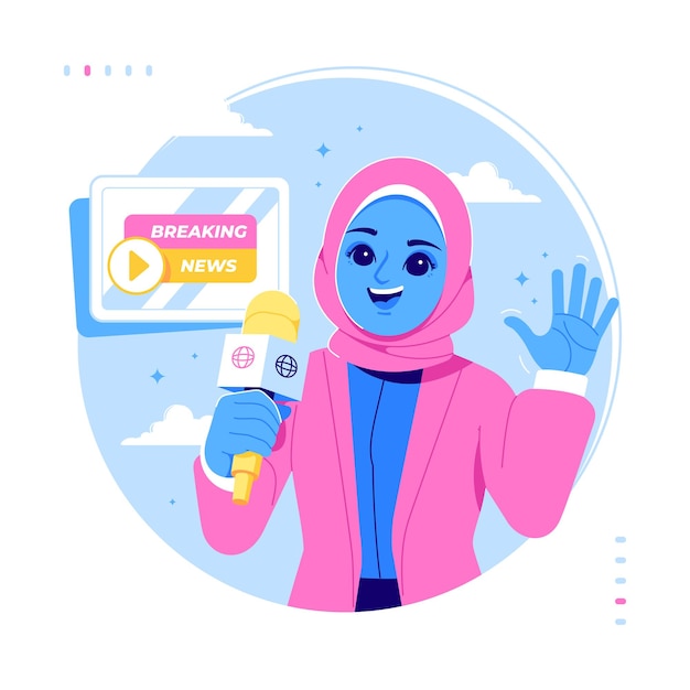 Free vector hijab news anchor character illustration