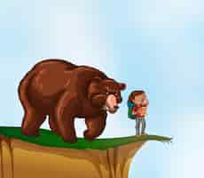Free vector hiker and bear on the cliff