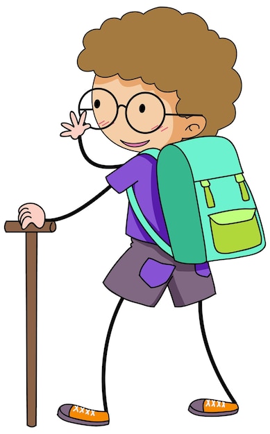 A hiker boy doodle cartoon character isolated