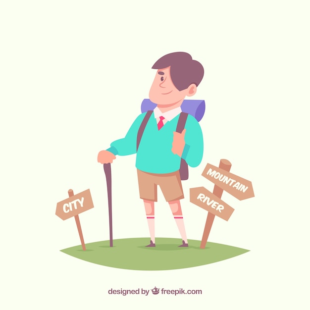 Free vector hiker next to direction signs