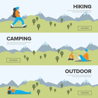 ハイキング​、​キャンプ​、​アウトドア​レジャー​の​バナー