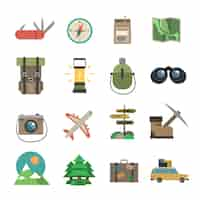 Free vector hiking icons set flat