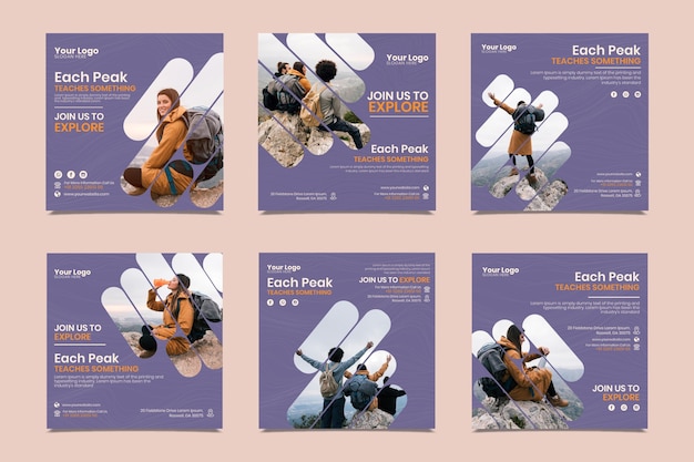 Free vector hiking instagram posts template