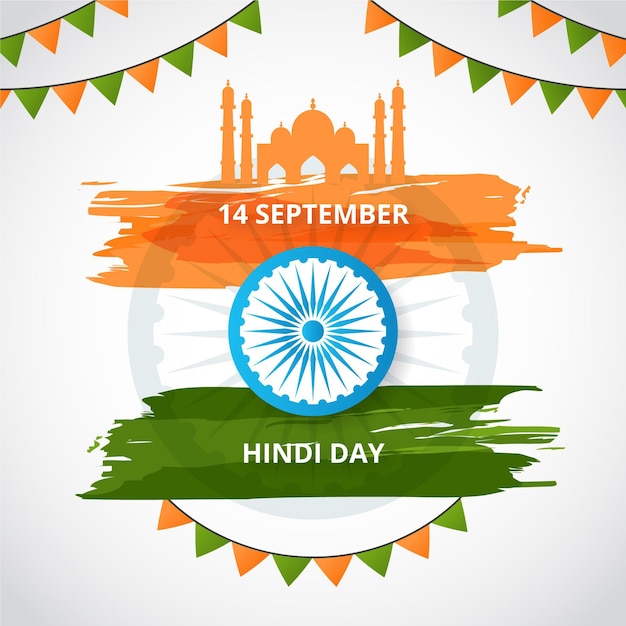 Free vector hindi day with garlands