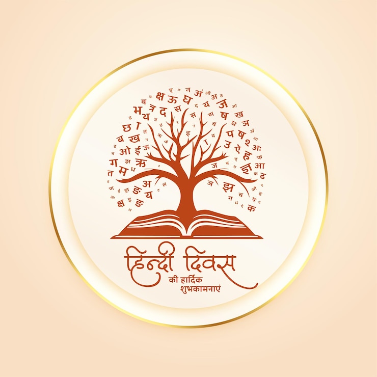 मुफ़्त वेक्टर hindi letters tree with open book concept for hindi diwas