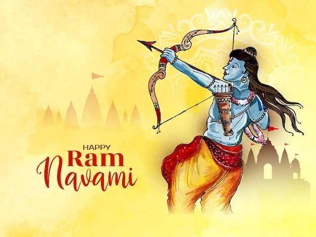Vettore gratuito cultura indù happy ram navami festival celebrazione sfondo design
