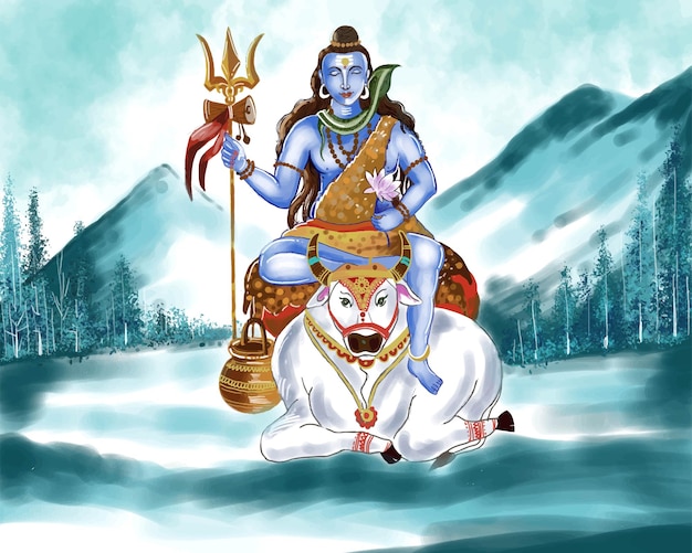 Free vector hindu lord shiva for indian god maha shivratri beautiful card background