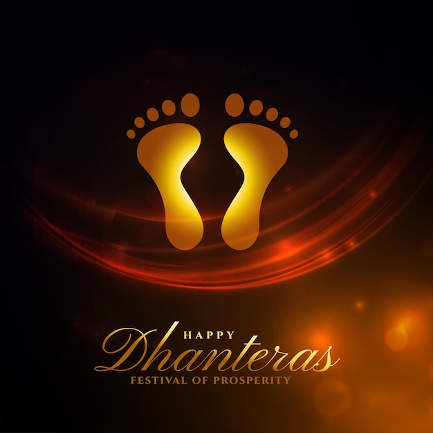 Free vector hindu religious shubh dhanteras wishes card with goddess charan for worship vector