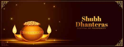 Free vector hindu spiritual shubh dhanteras greeitng wallpaper for goddess laxmi puja vector