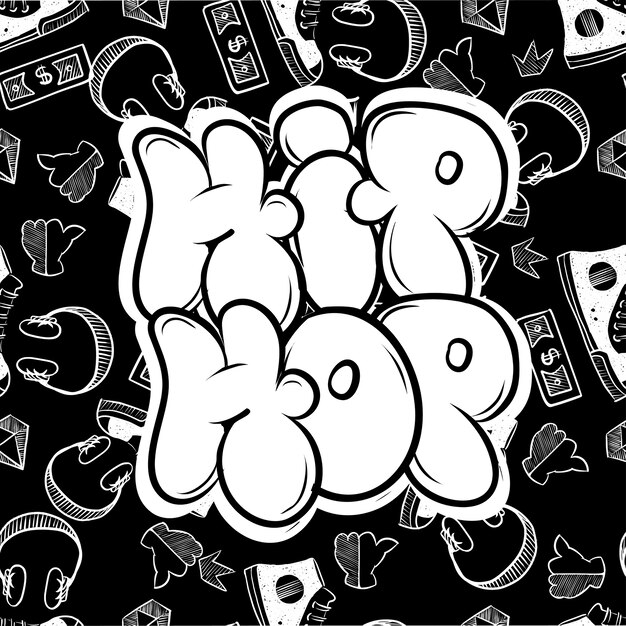 ヒップホップストリートスタイル ウォールシティアーバンの無料のワイルドスタイル モダンなスタイルのイラストアートプリント プレミアムベクター