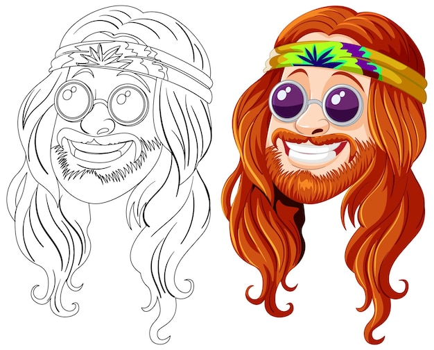 Illustrazione di personaggi hippie prima e dopo