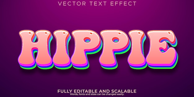 Free vector hippie colorful text effect editable retro and funky font style