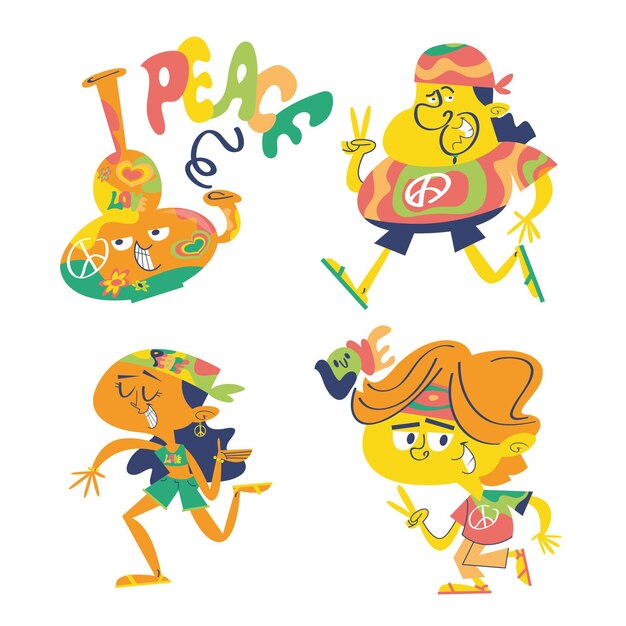 Hippie doodle sticker set