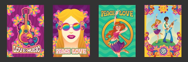 Free vector hippie peace and love posters