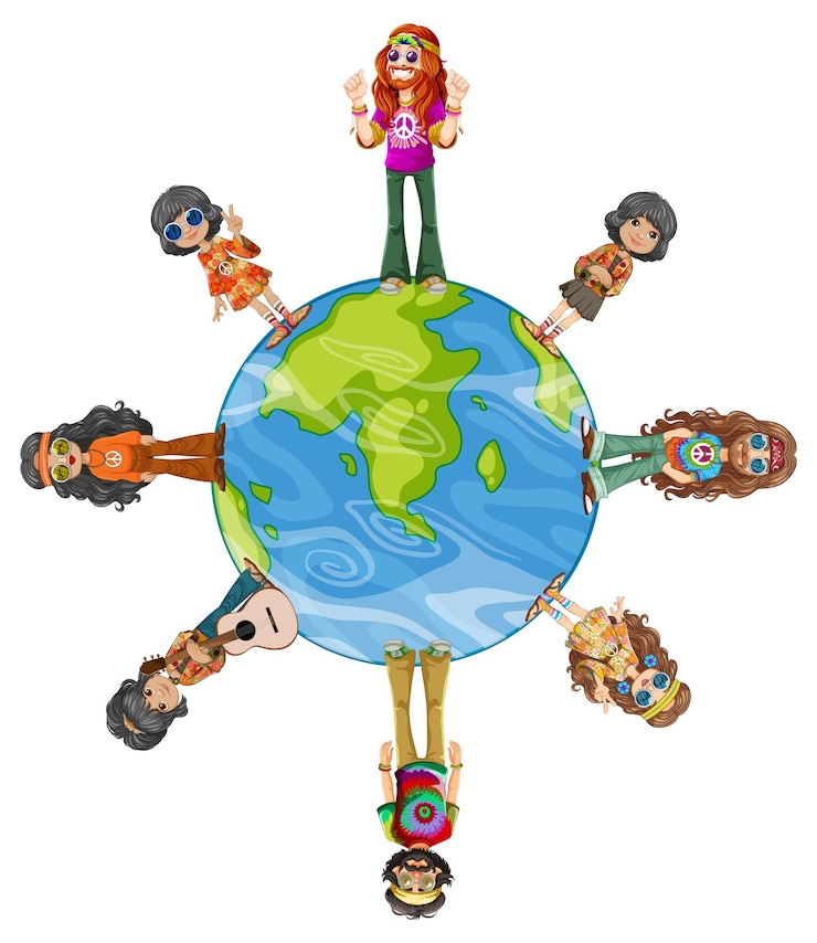 Free Vector hippie unity around the world