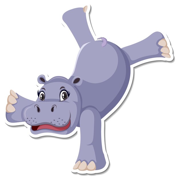 Hippopotamus dancing cartoon character on white background