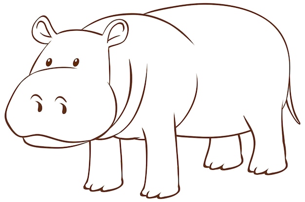 Vettore gratuito ippopotamo in stile semplice doodle su priorità bassa bianca