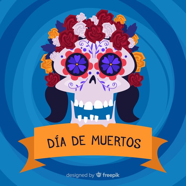 Бесплатное векторное изображение Цветочный череп хиппи для фона dia de muertos