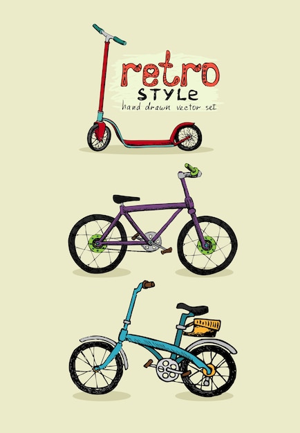 хипстерские велосипеды и скутеры рисованной