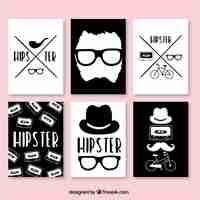 Free vector hipster cards hand drawn in black and white