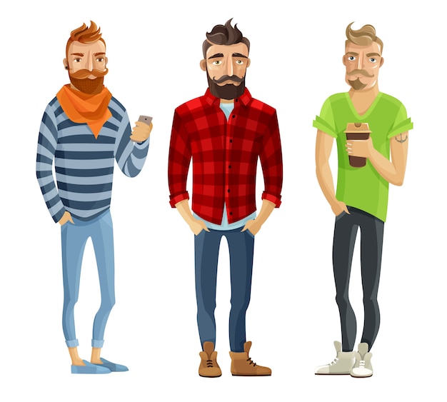 Hipster cartoon people set