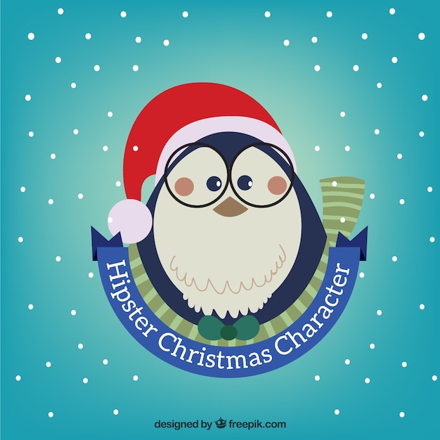 Hipster christmas penguin illustration