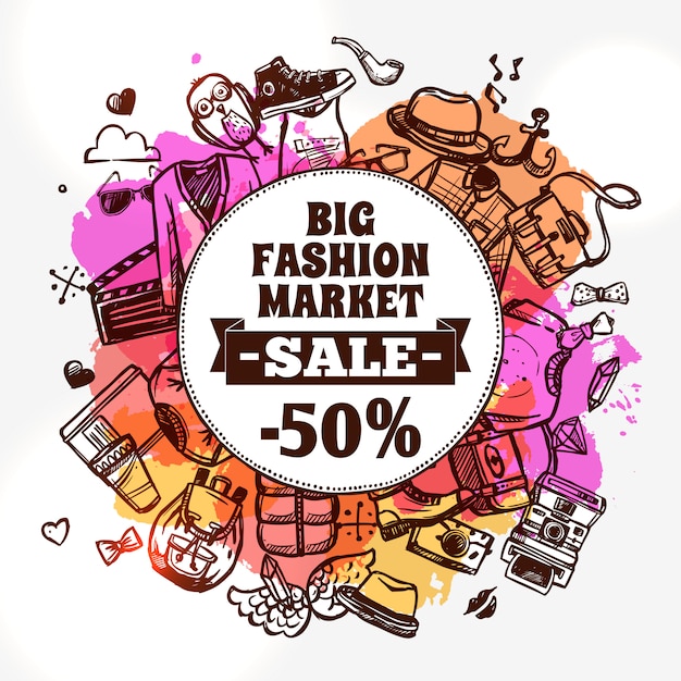 Vettore gratuito icona di doodle di sconto abbigliamento moda hipster