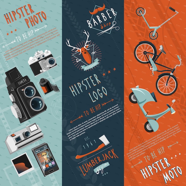 Hipster flat banners set 